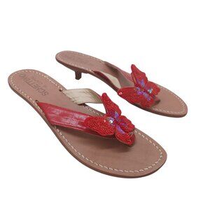 Schettino di Capri Sandals Red Sequin Butterfly Kitten Heels Womens 38 or 7